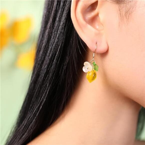 Fresh Lemon Earrings | Unique Fruit-Inspired Design - Picture 4 of 7